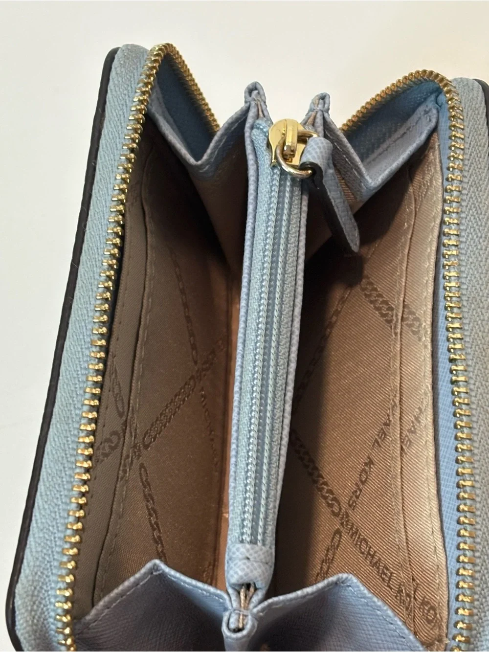 MICHAEL KORS ($138) Jet Set Travel Small  Steel Blue Pebbled Leather Wallet